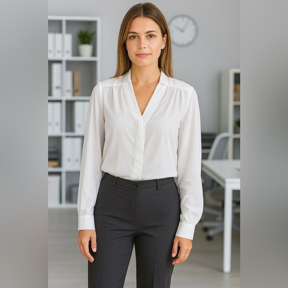 Jones New York White Long Sleeve Fitted Blouse